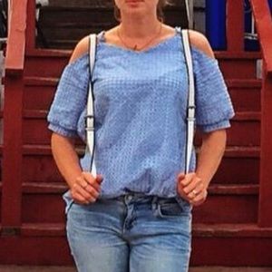 Yoco Blue Plaid Drop Shoulder Top size Small